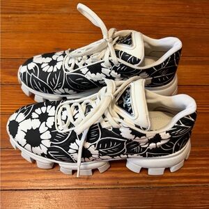 Authentic Prada Black and White Floral Cloudburst Sneakers size 38.5